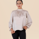Mock Neck Short Silk Top